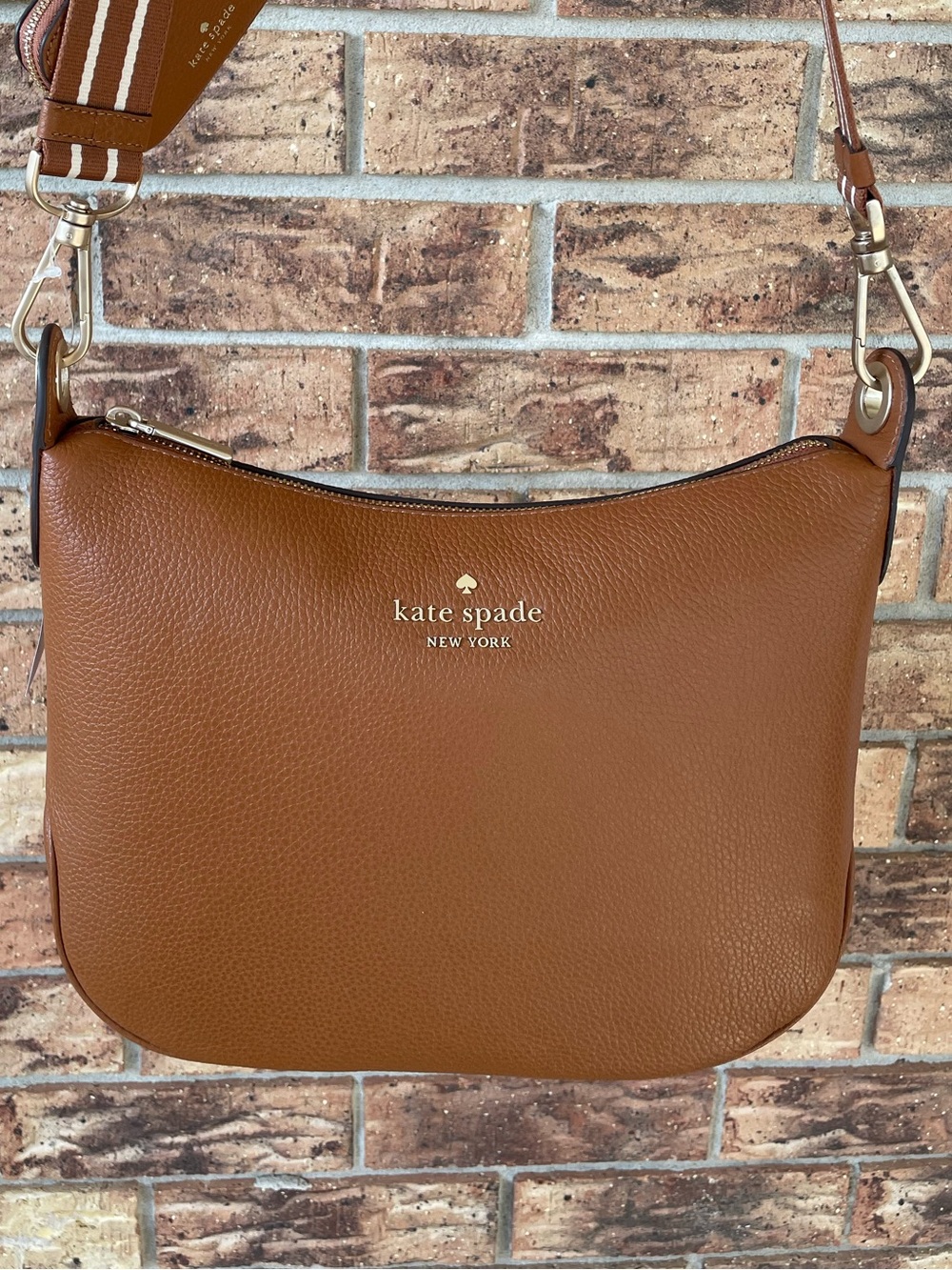 Kate Spade Brown Leather Crossbody Bag with Stripe Strap - Picture 2 of 7